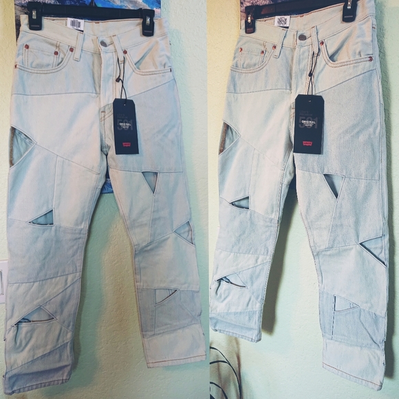 Levi's 501 Cut Out Cropped Jeans Bleach Wash NWT - Picture 6 of 8